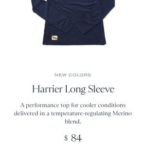 Tracksmith Harrier Long Sleeve Top, Size M, Like New, Blue Heather